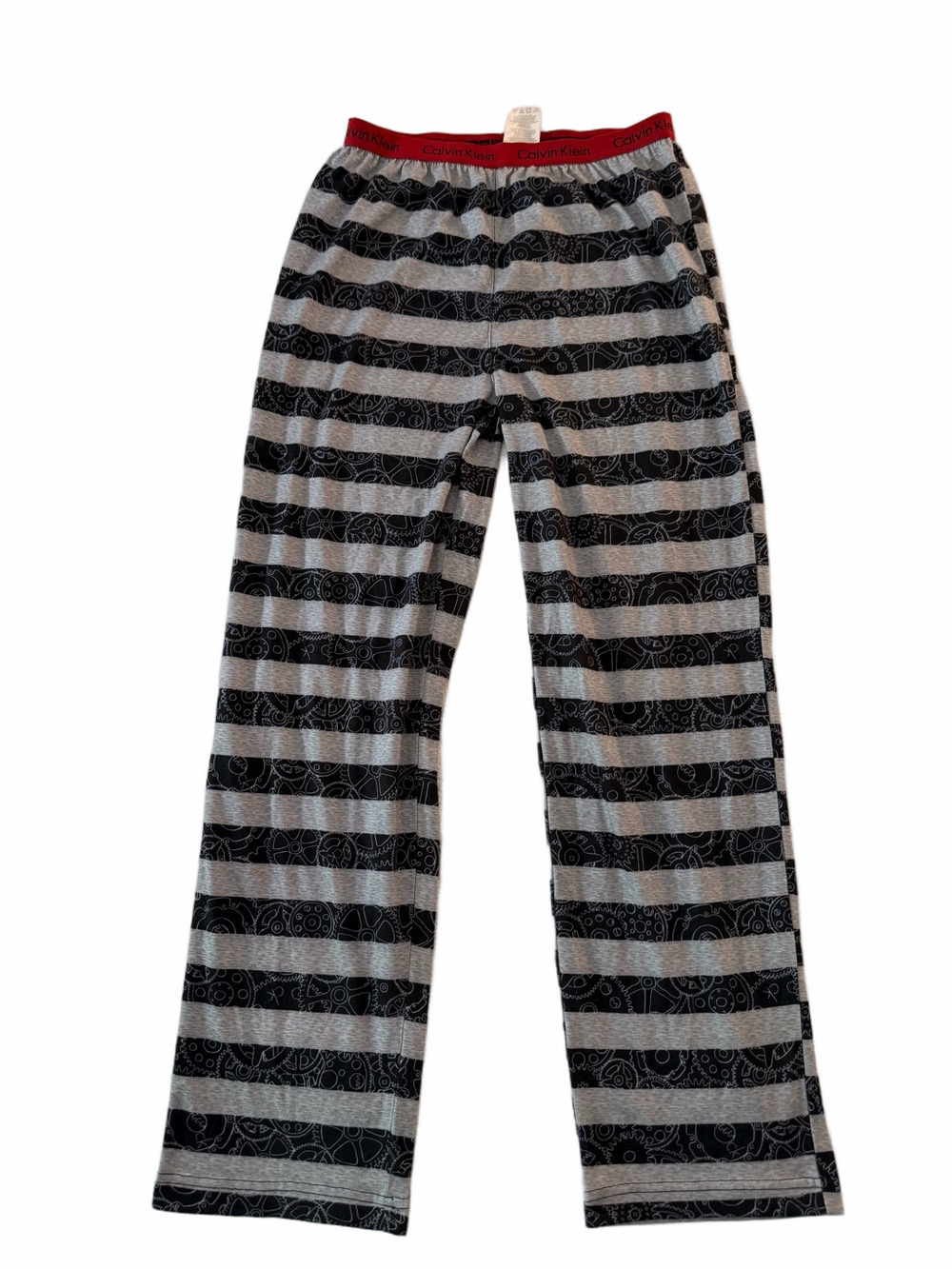 Calvin Klein Black Gray Striped Lounge Pants Soft Elastic Red Waistband Boy 14